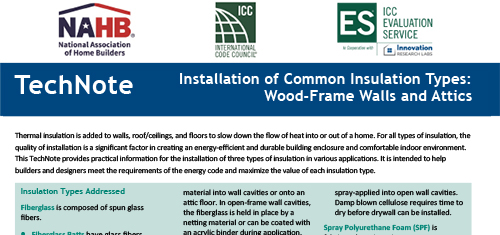 Installation of Common Insulation Types: Wood-Frame Walls and Attics