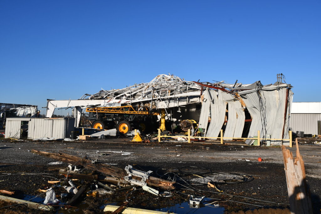 Damage from the tornado outbreak that occurred across Kentucky and Tennessee in December 2021