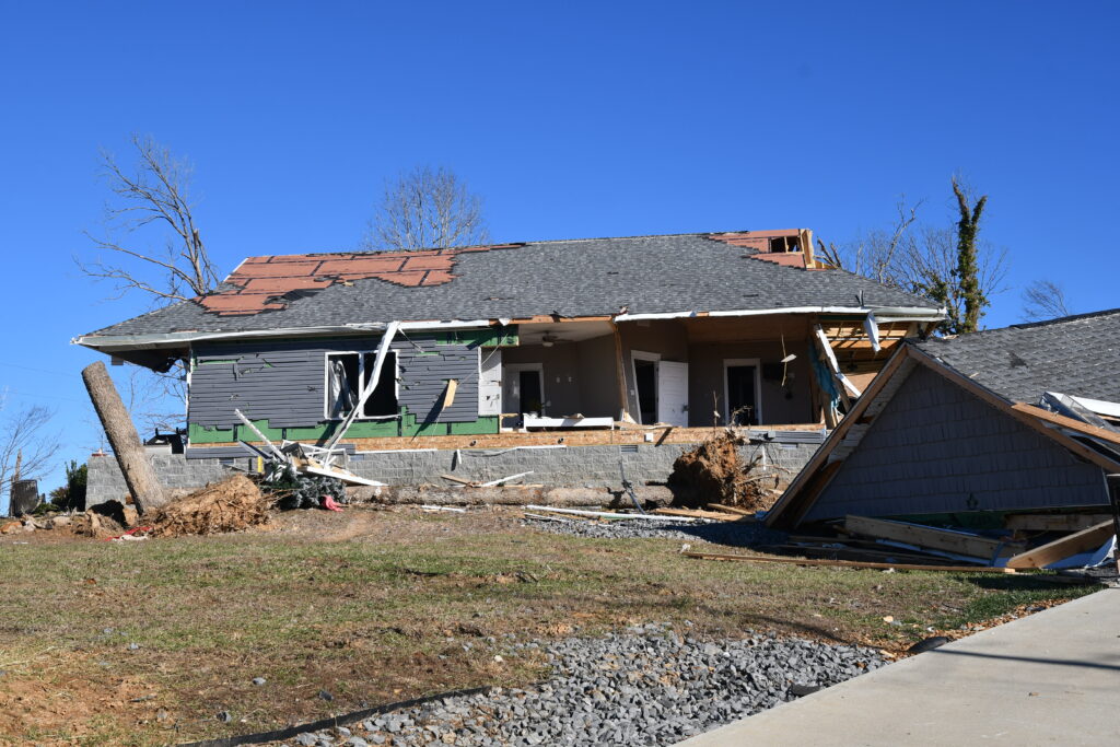 Damage from the tornado outbreak that occurred across Kentucky and Tennessee in December 2021.