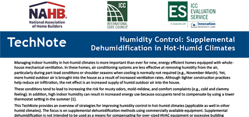 Humidity Control: Supplemental Dehumidification in Hot-Humid Climates